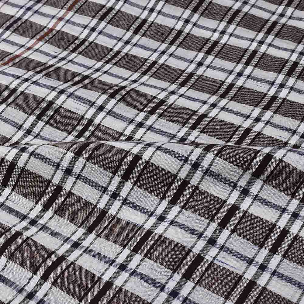 FUTKI BLACK WHITE CHECK KHADI COTTON 110 GSM HANDWOVEN FABRIC