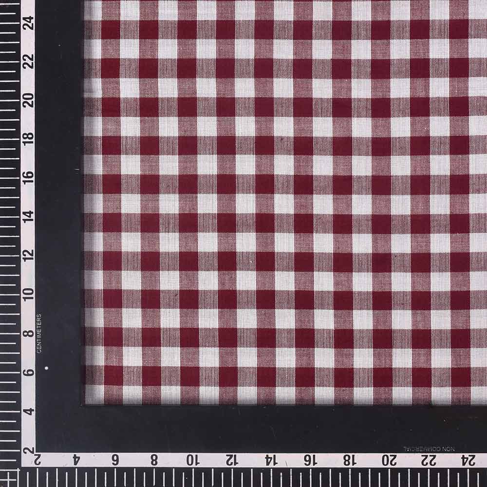 CHECK WHITE & MAROON PURE COTTON 87 GSM HANDWOVEN FABRIC