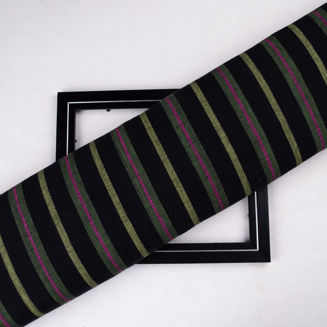 Stripe Black Pure Cotton 90 GSM Handwoven Fabric