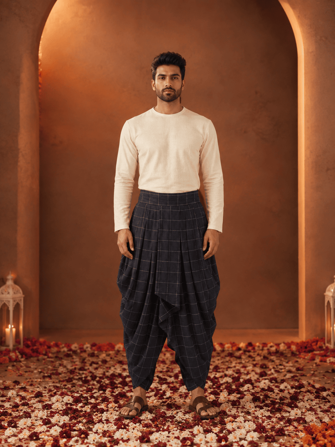 Checked Draped Dhoti Pants