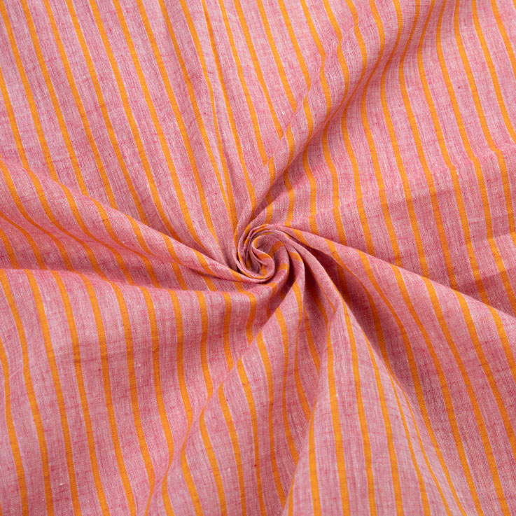 Stripe Peach & Orange Pure Cotton 65 GSM Handwoven Fabric