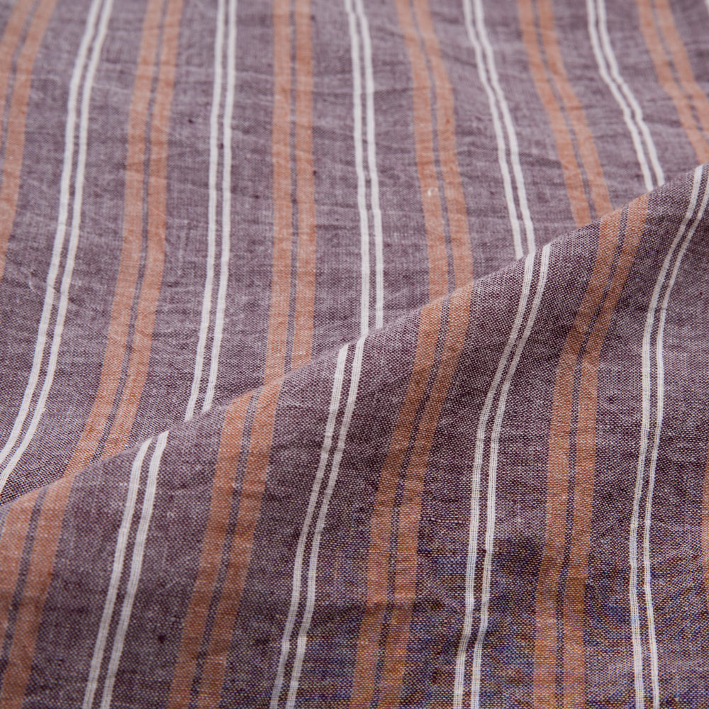 STRIPE PURPLE & ORANGE PURE COTTON 66 GSM HANDWOVEN FABRIC