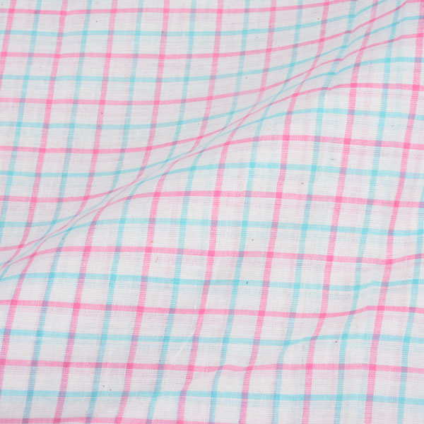 Check Blue Pink & White Pure Cotton 72 GSM Handwoven Fabric