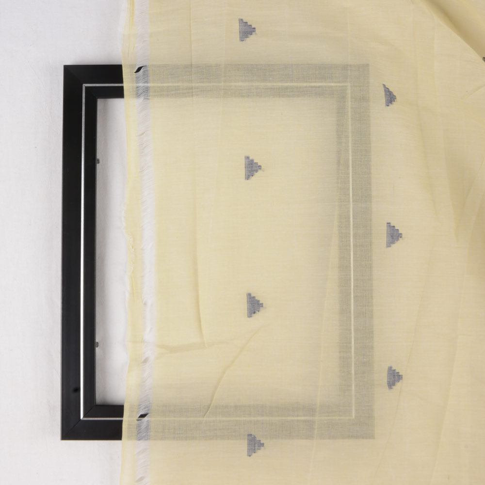 GEOMETRIC PALE YELLOW JAMDANI PURE COTTON 55 GSM FABRIC