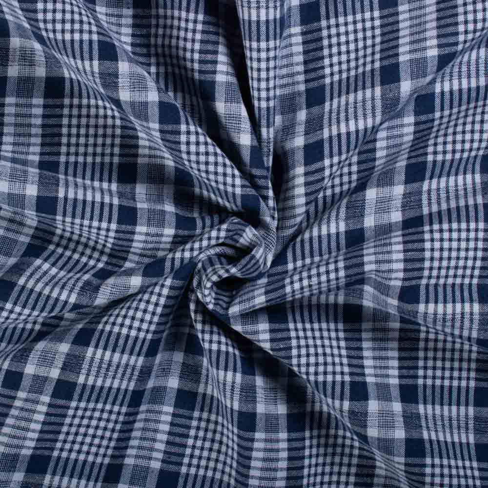 Navy Blue & White Check Pure Cotton 100 GSM Handwoven Fabric