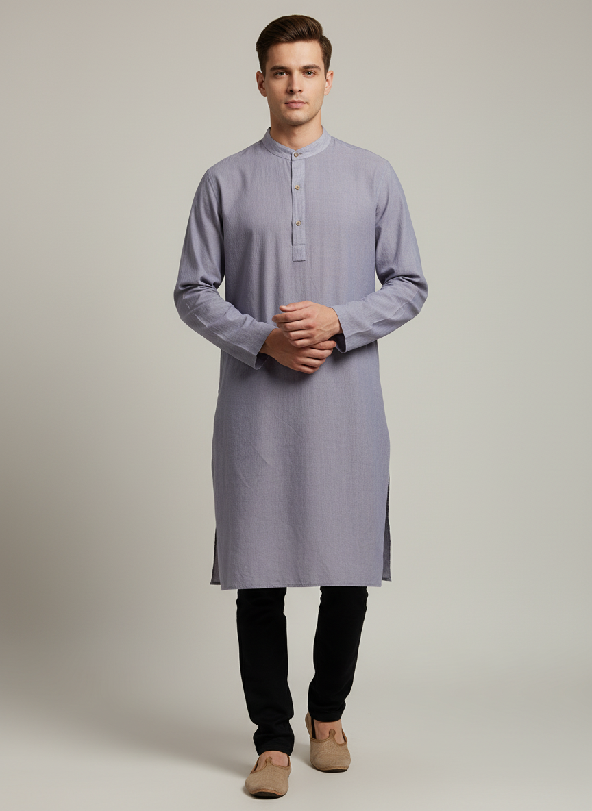 Plain Mandarin Collared Kurta - Full Sleeves