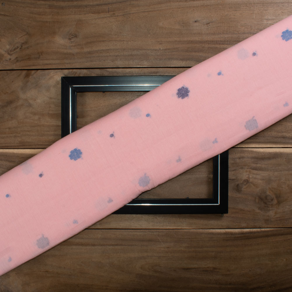 Flower Buti Pink Jamdani Pure Cotton 55 GSM Handwoven Fabric 