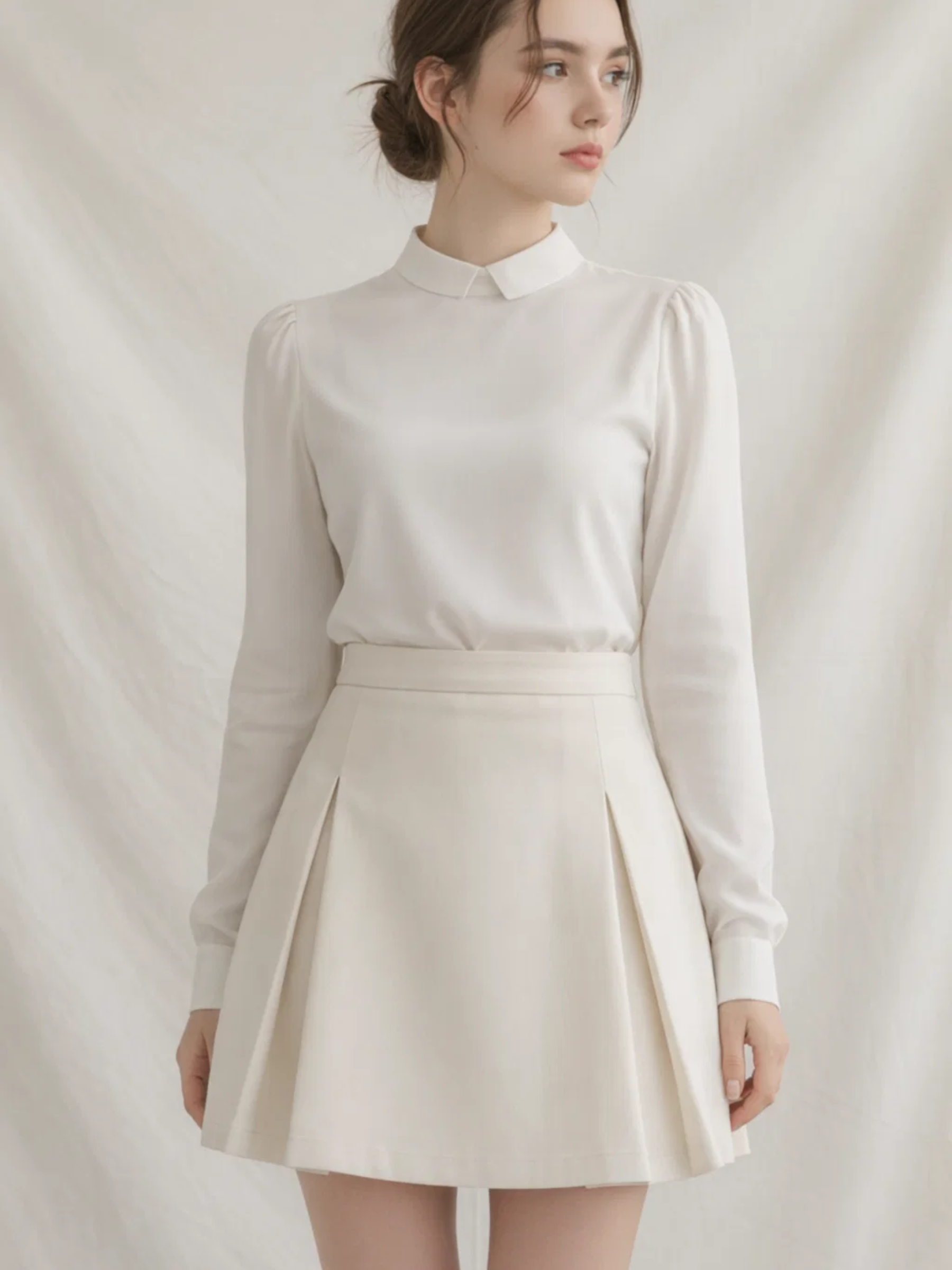 Double Inverted Pleats Short Skirt