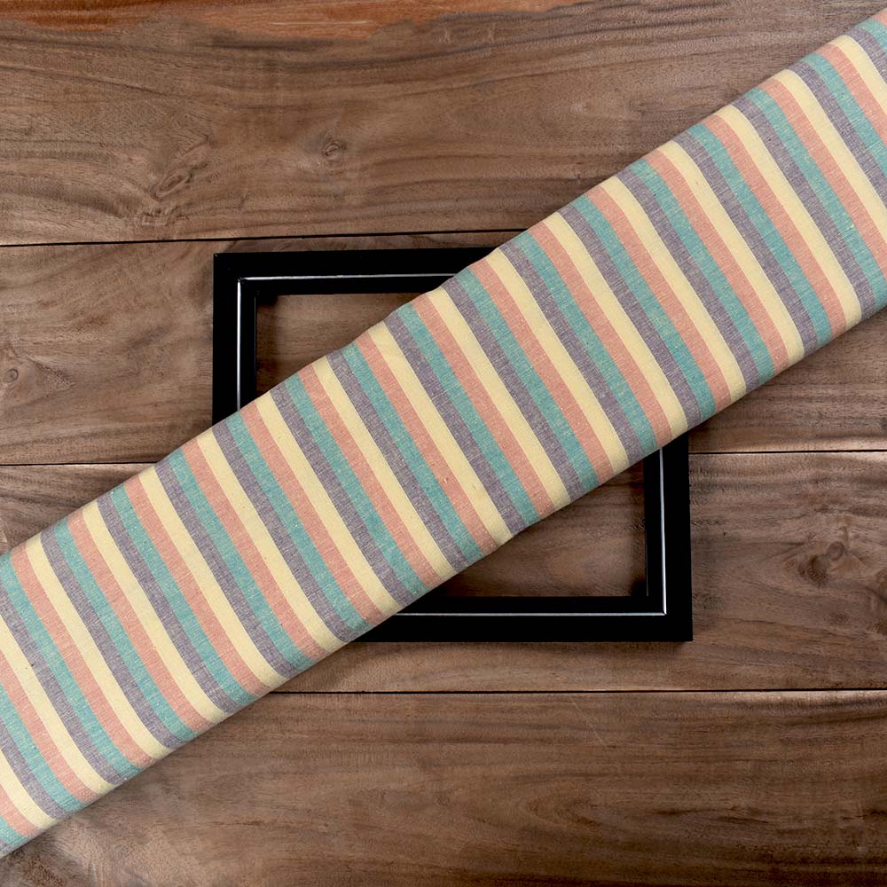 Stripe Multicolour Khadi Cotton 115 GSM Handwoven Fabric