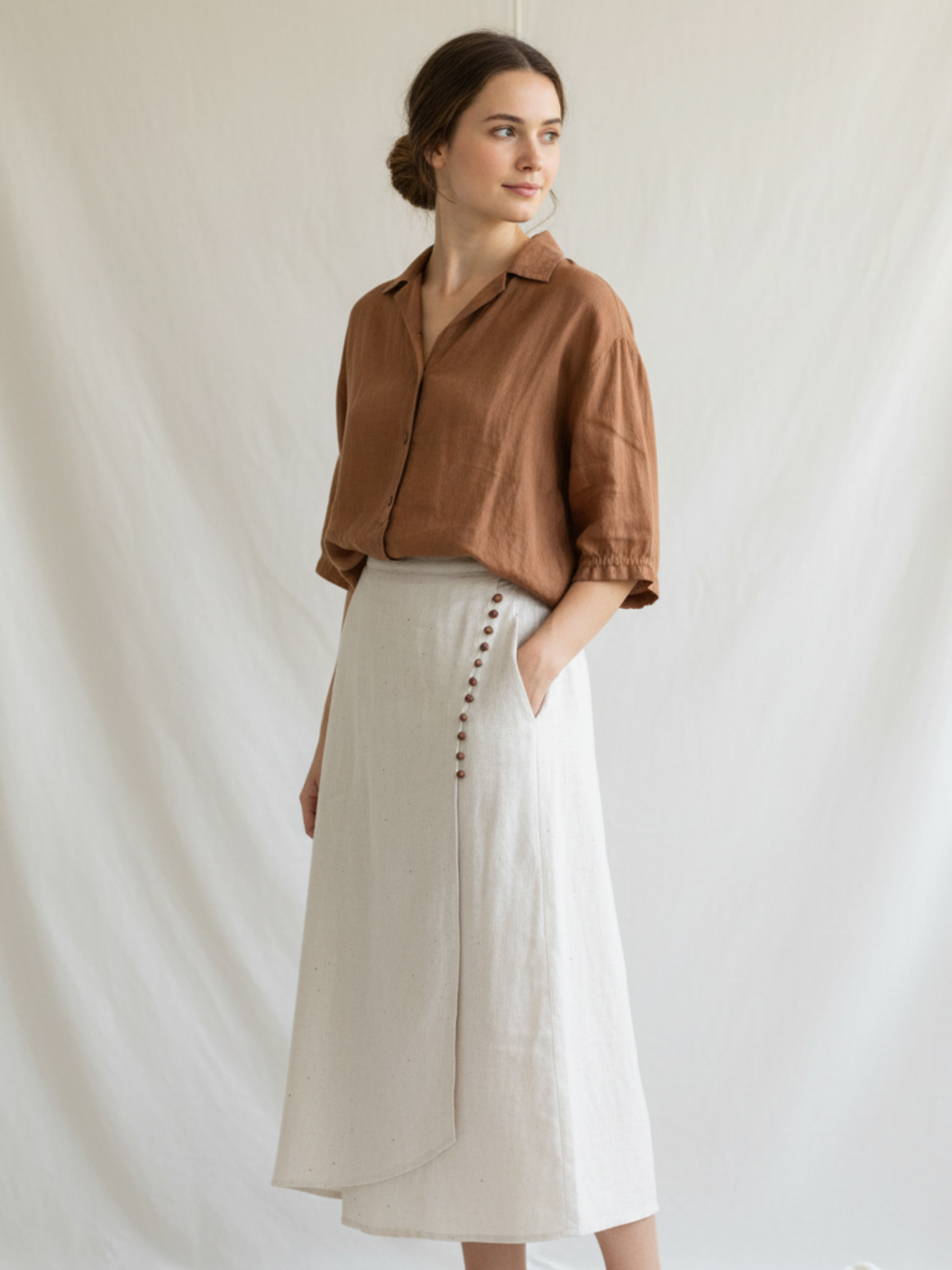 Buttoned Asymmetric Wrap Skirt