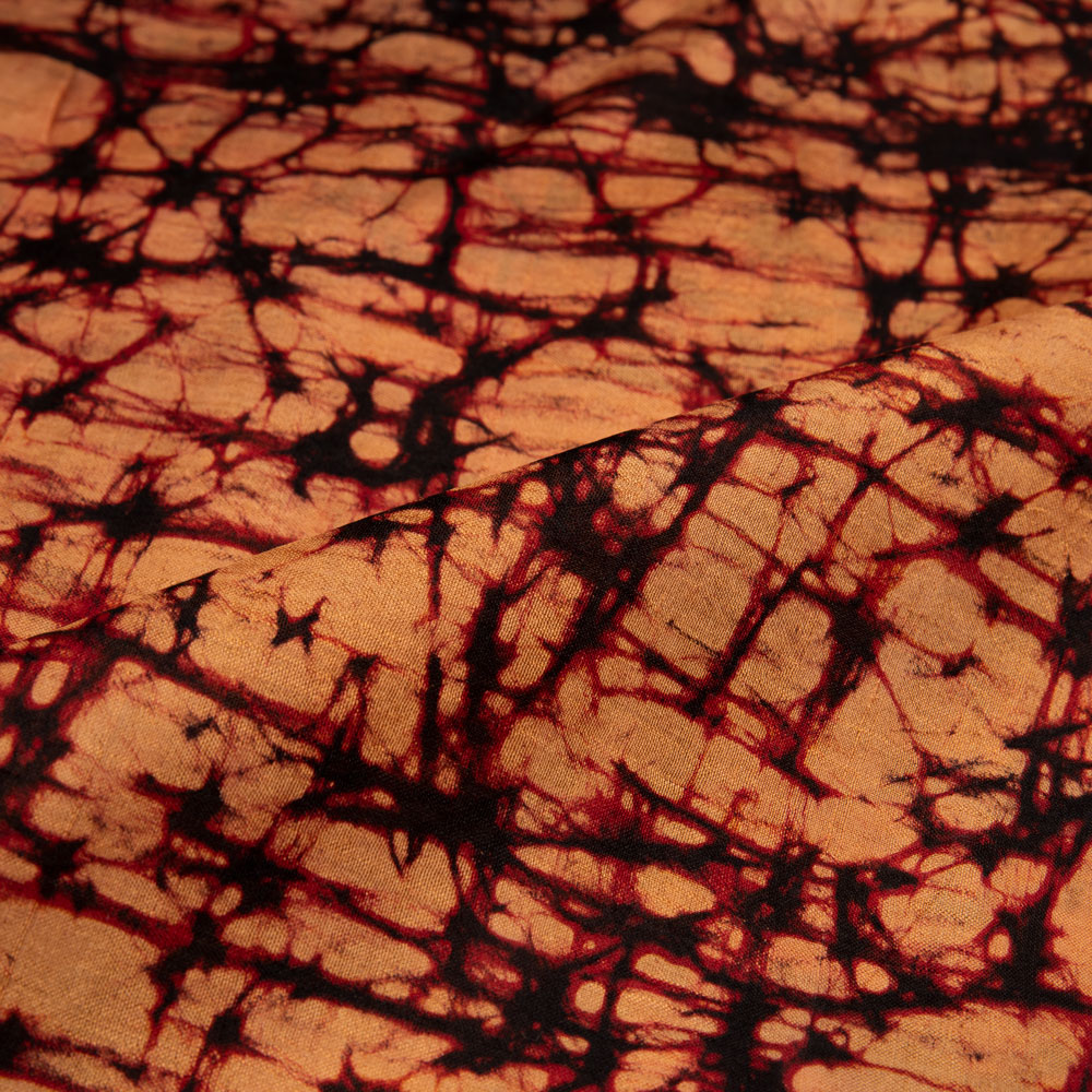 ABSTRACT BROWN YELLOW BATIK MULBERRY SILK 40 GSM FABRIC
