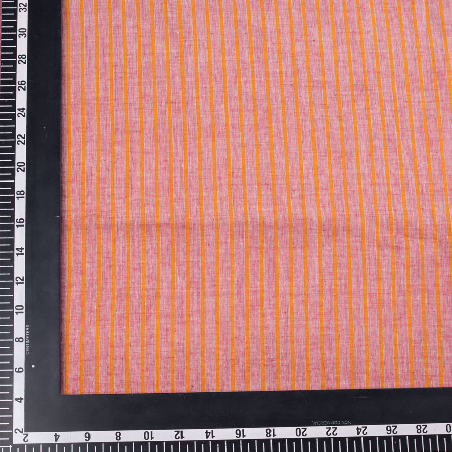 STRIPE PEACH & ORANGE PURE COTTON 65 GSM HANDWOVEN FABRIC