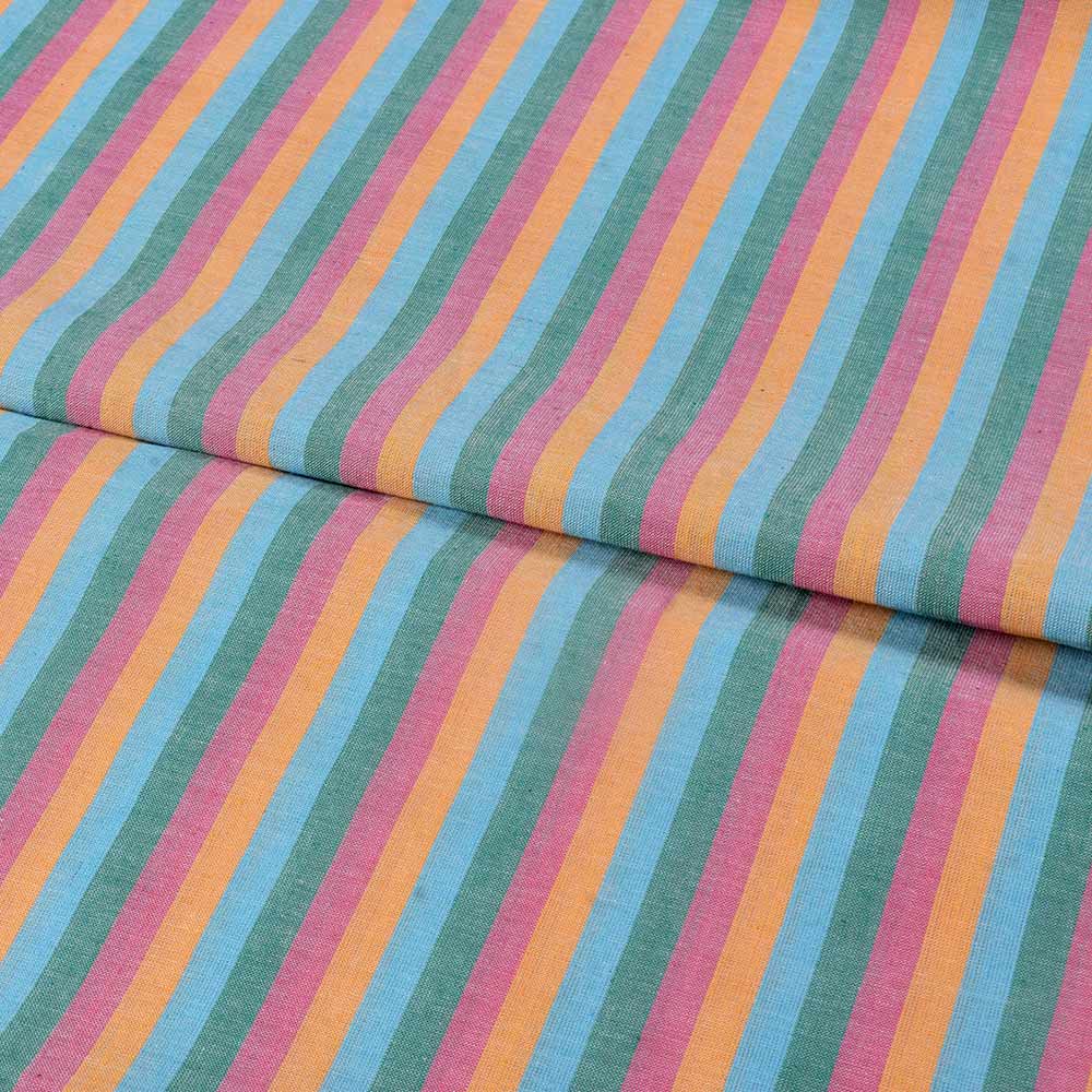 STRIPE MULTI COLOR PURE COTTON 80 GSM HANDWOVEN FABRIC
