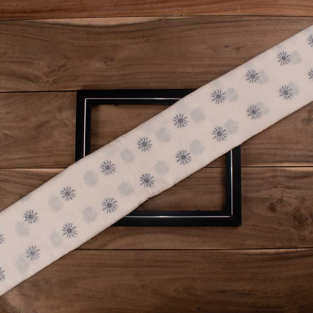 Abstract Off White Jamdani Pure Cotton 100 GSM Handwoven Fabric
