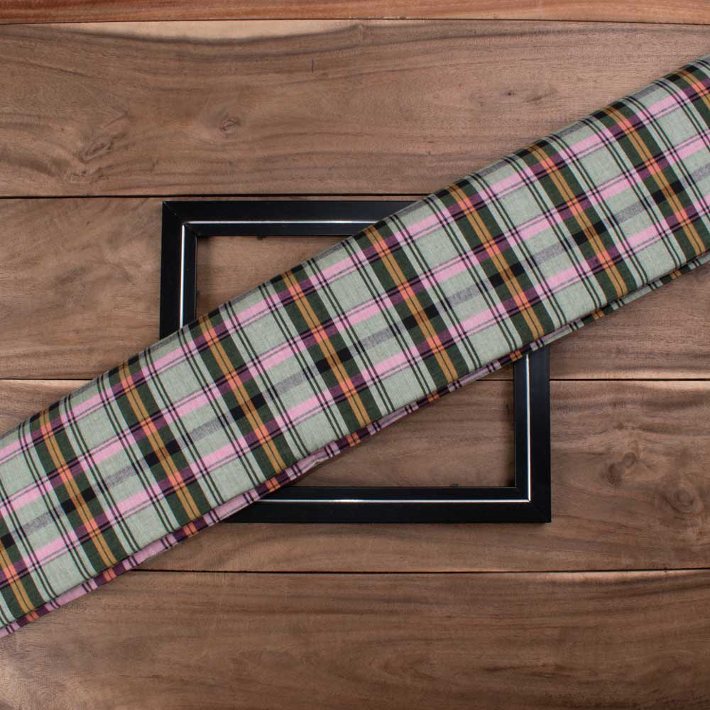 Check Multicolor Pure Cotton 100 GSM Handwoven Fabric 618