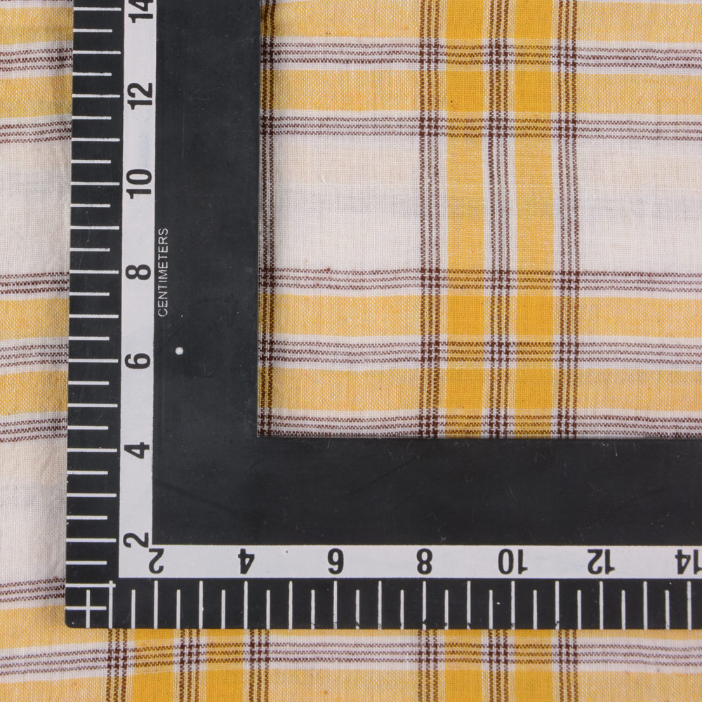 CHECK YELLOW & WHITE PURE COTTON 97 GSM HANDWOVEN FABRIC