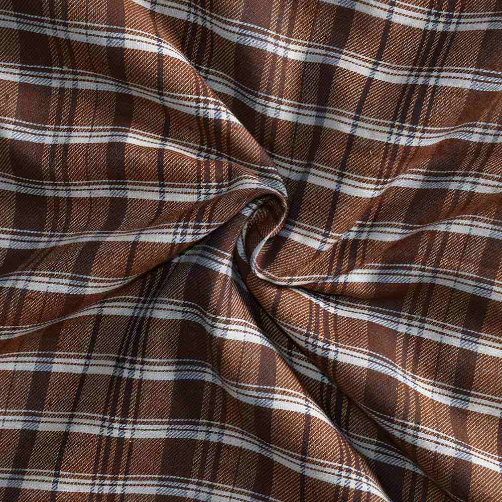 CHECK REVERSIBLE SATIN TWILL BROWN PURE COTTON 100 GSM HANDWOVEN FABRIC
