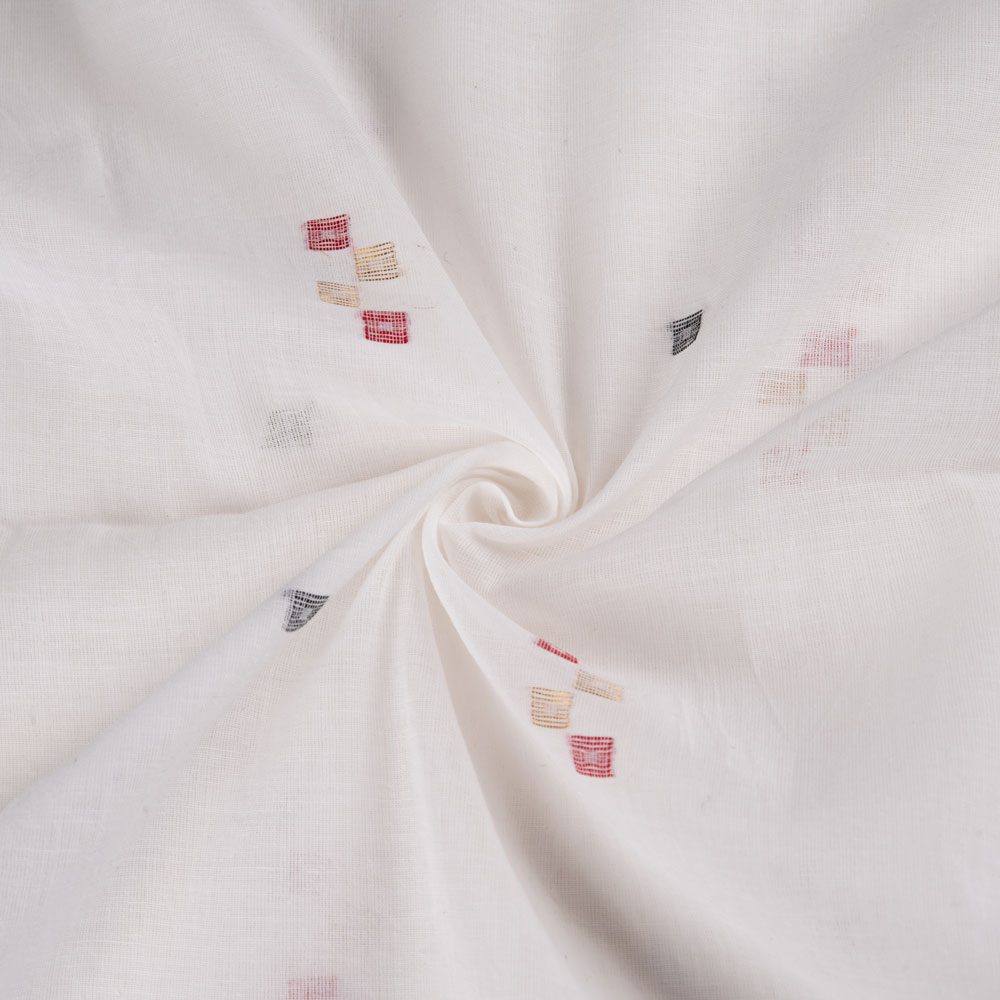 Geometric White Jamdani Pure Cotton 56 GSM Handwoven Fabric 205