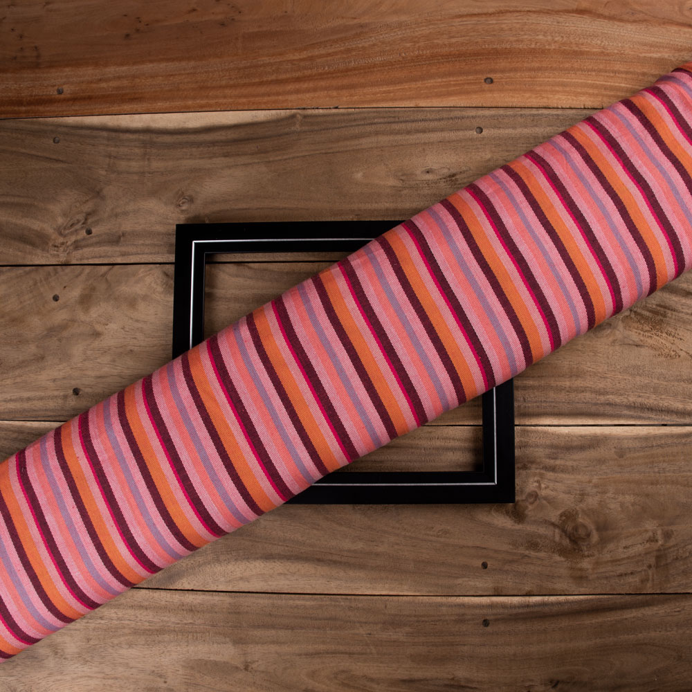 Stripe Herringbone Twill Multicolour Pure Cotton 100 GSM Handwoven Fabric