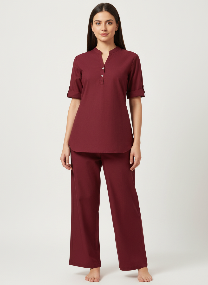 Half Buttoned Top & Bottom Basic Co-ord Set