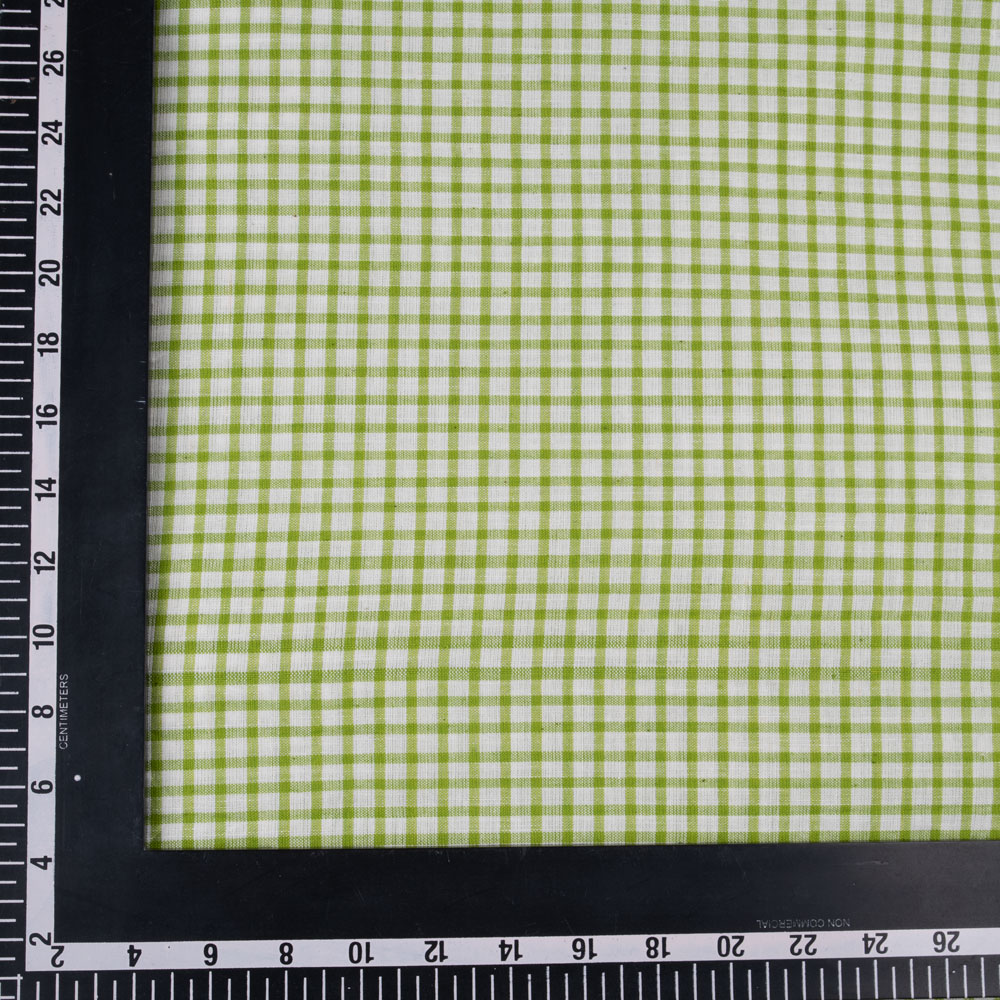 CHECK GREEN WHITE PURE COTTON 105 GSM HANDWOVEN FABRIC 213