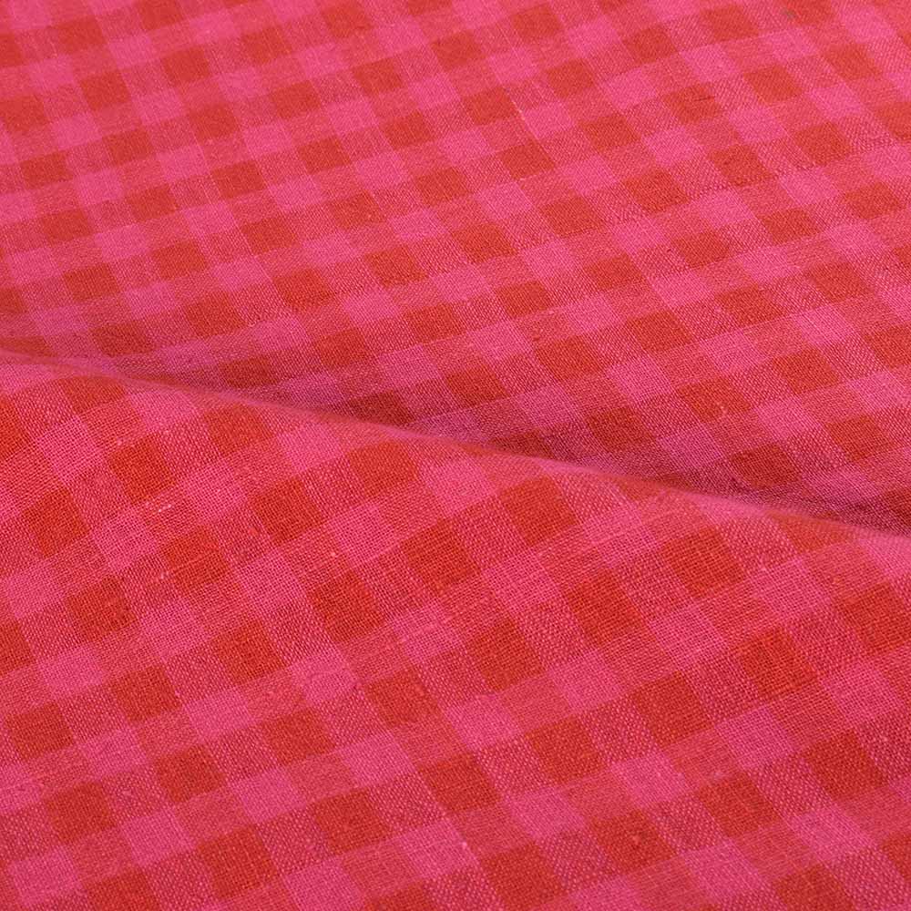 CHECK PINK PURE KHADI 125 GSM HANDWOVEN FABRIC