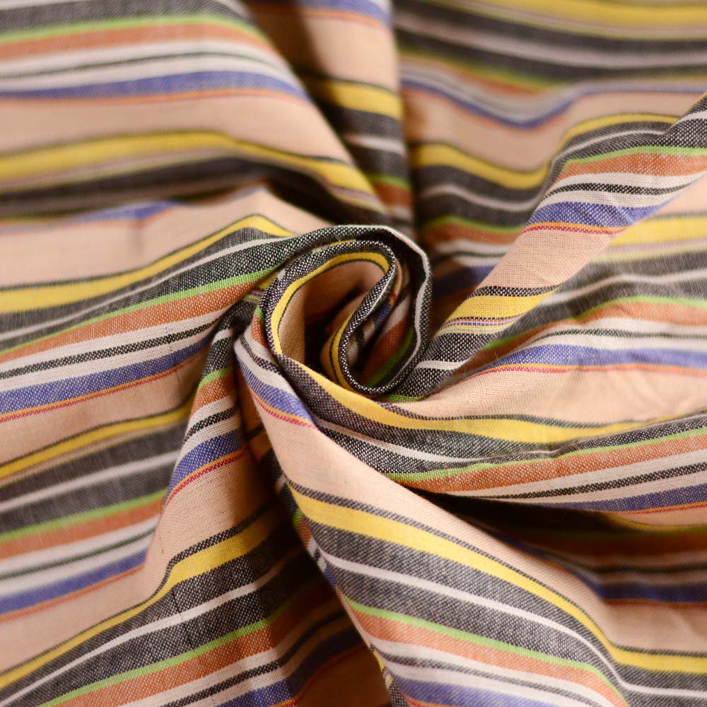 Stripe Peach Multicolour Pure Cotton 95 GSM Handwoven Fabric