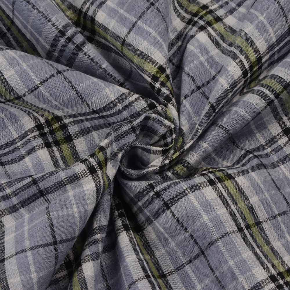 Check Grey & Black Pure Cotton 90 GSM Handwoven Fabric