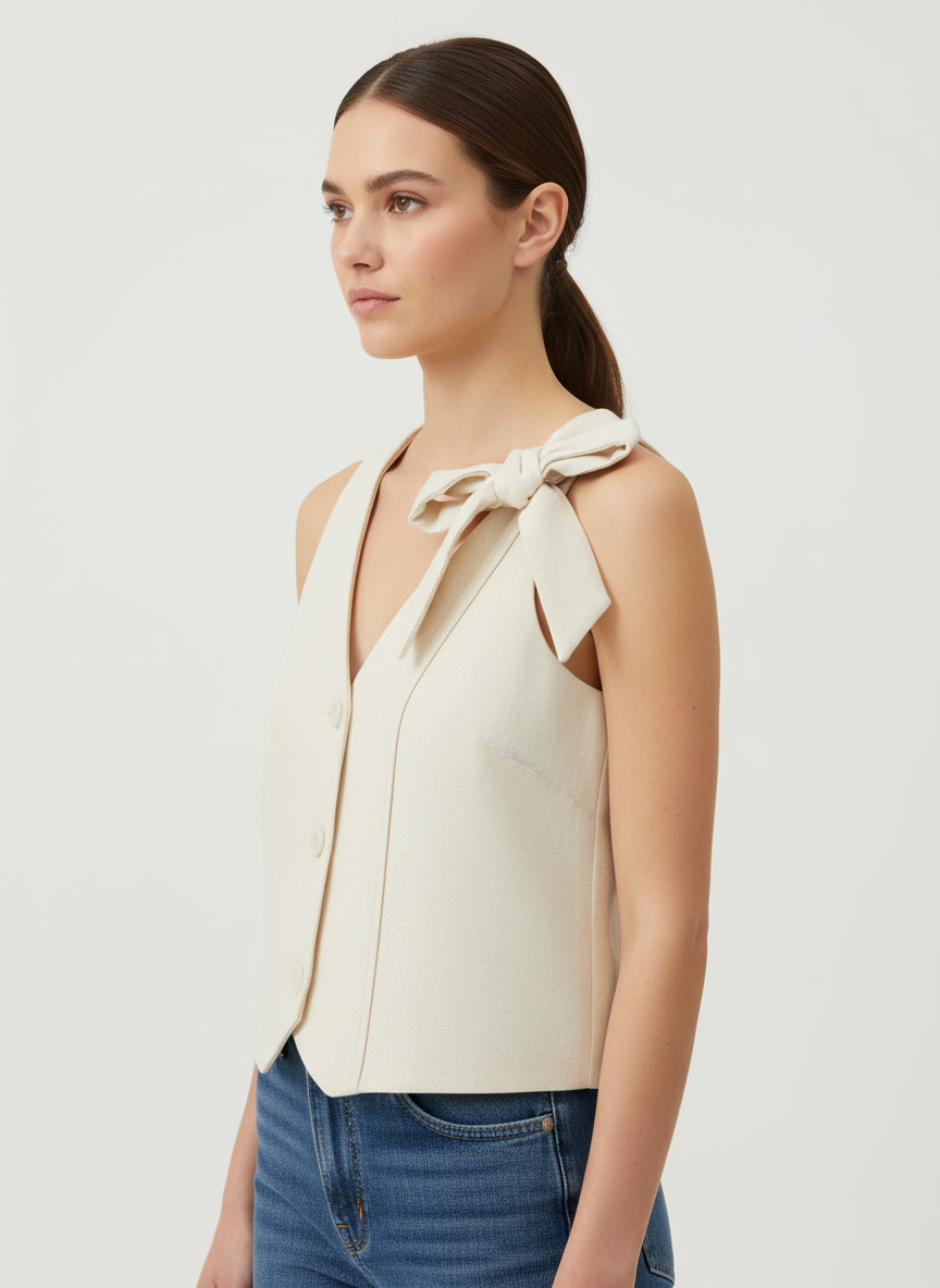 Shoulder Tie Buttoned Top