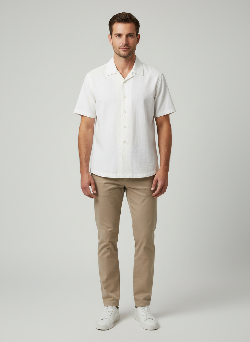 Flap Collared Shirt With Center Placket- Short Sleeves