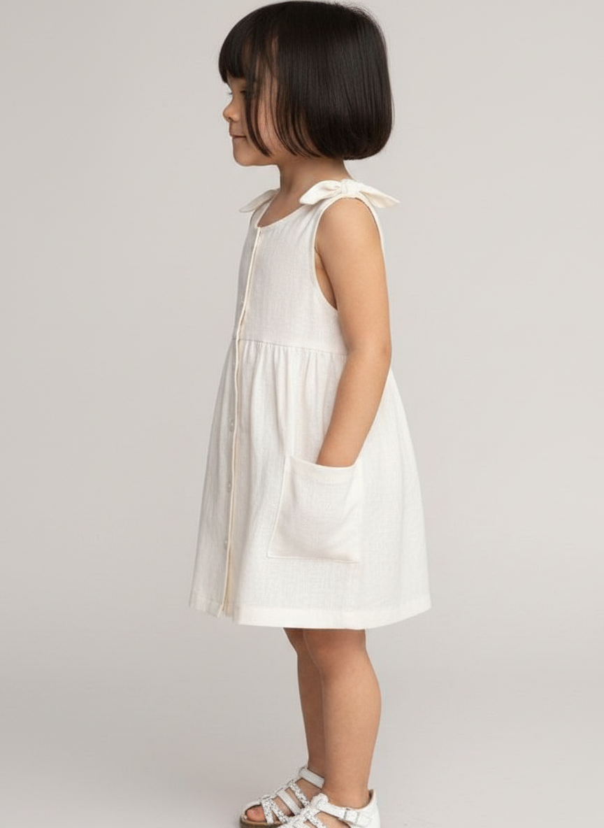Button Up Shoulder Tie Kids Dress