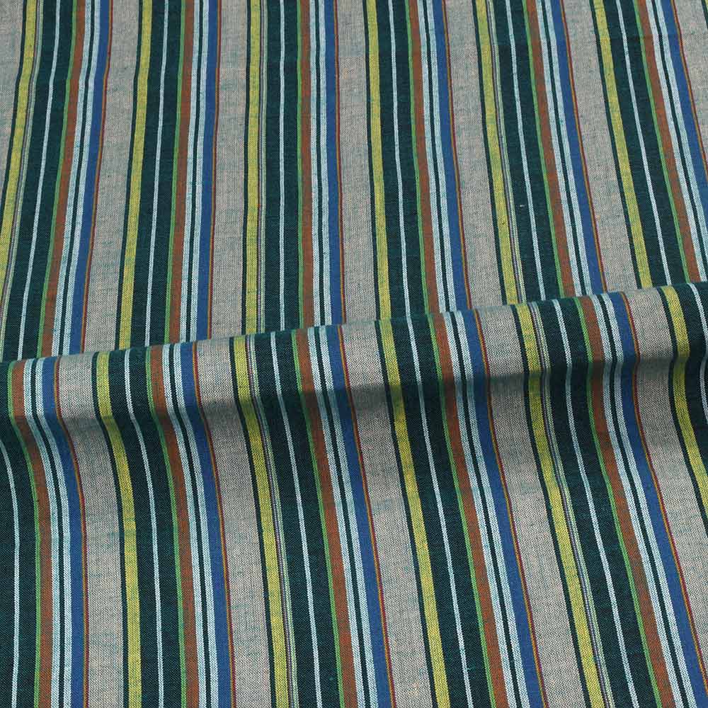 STRIPE GREEN MULTICOLOUR PURE COTTON 74 GSM HANDWOVEN FABRIC