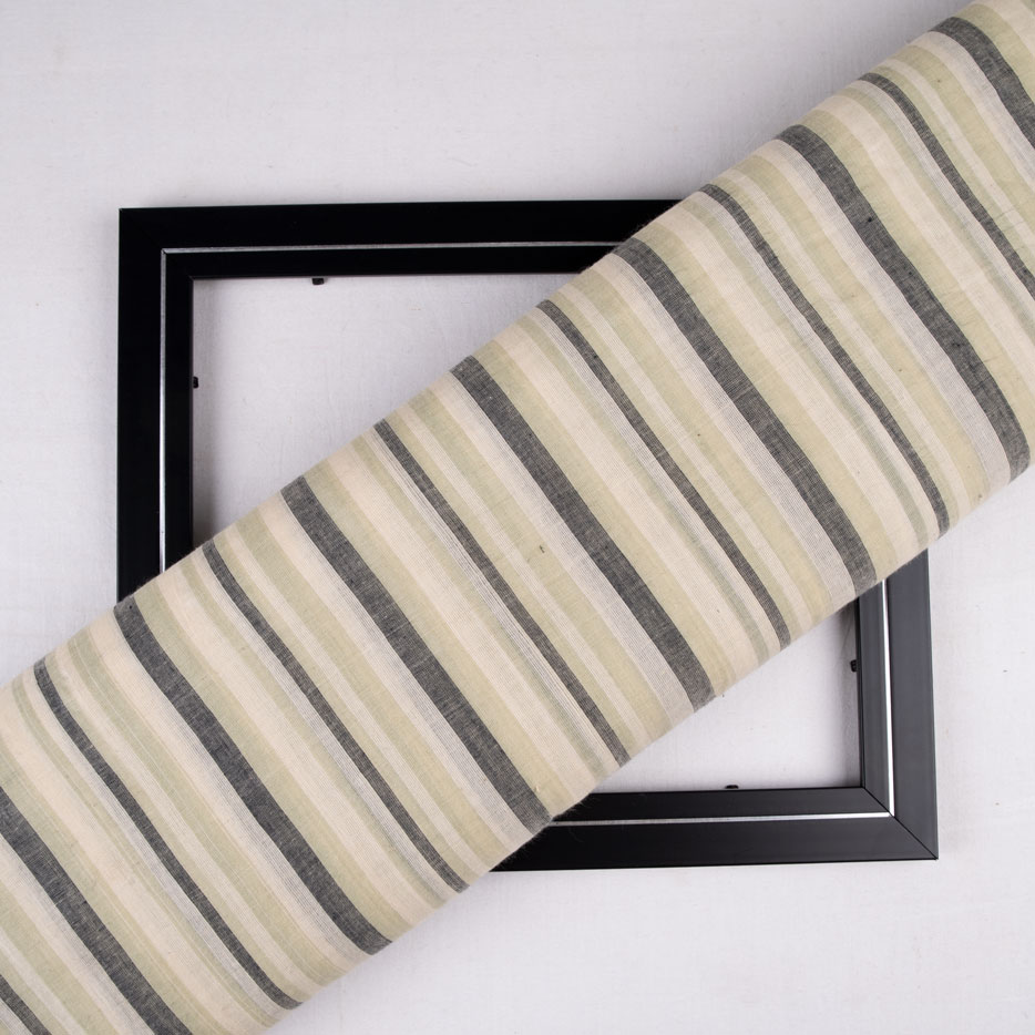 Stripe Beige Pure Cotton 60 GSM Handwoven Fabric