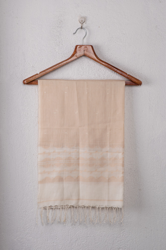 Geometric Beige Jamdani Handwoven Pure Cotton Scarf