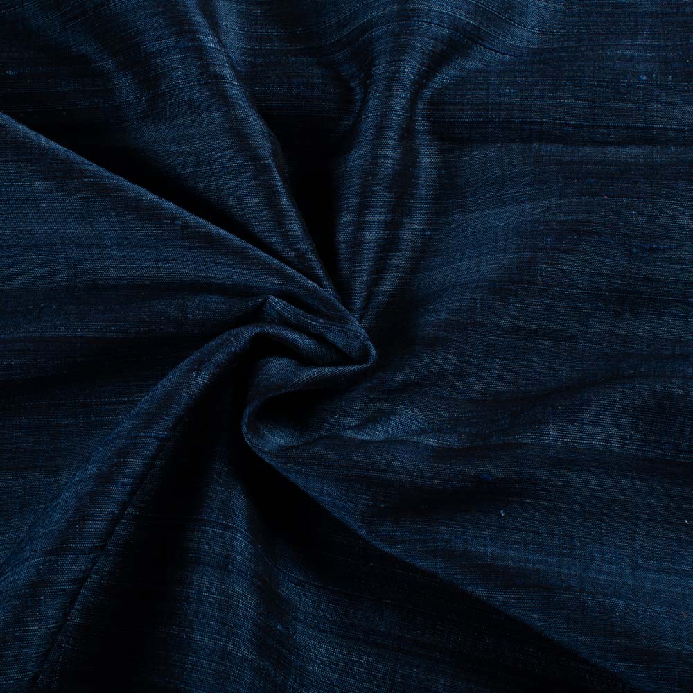 Plain Indigo Blue Cotton Dupion Silk 138 GSM Handwoven Fabric