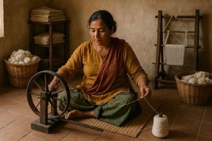 Handspun yarns and handloom weaving to create a more sustainable alternative to conventional denim.