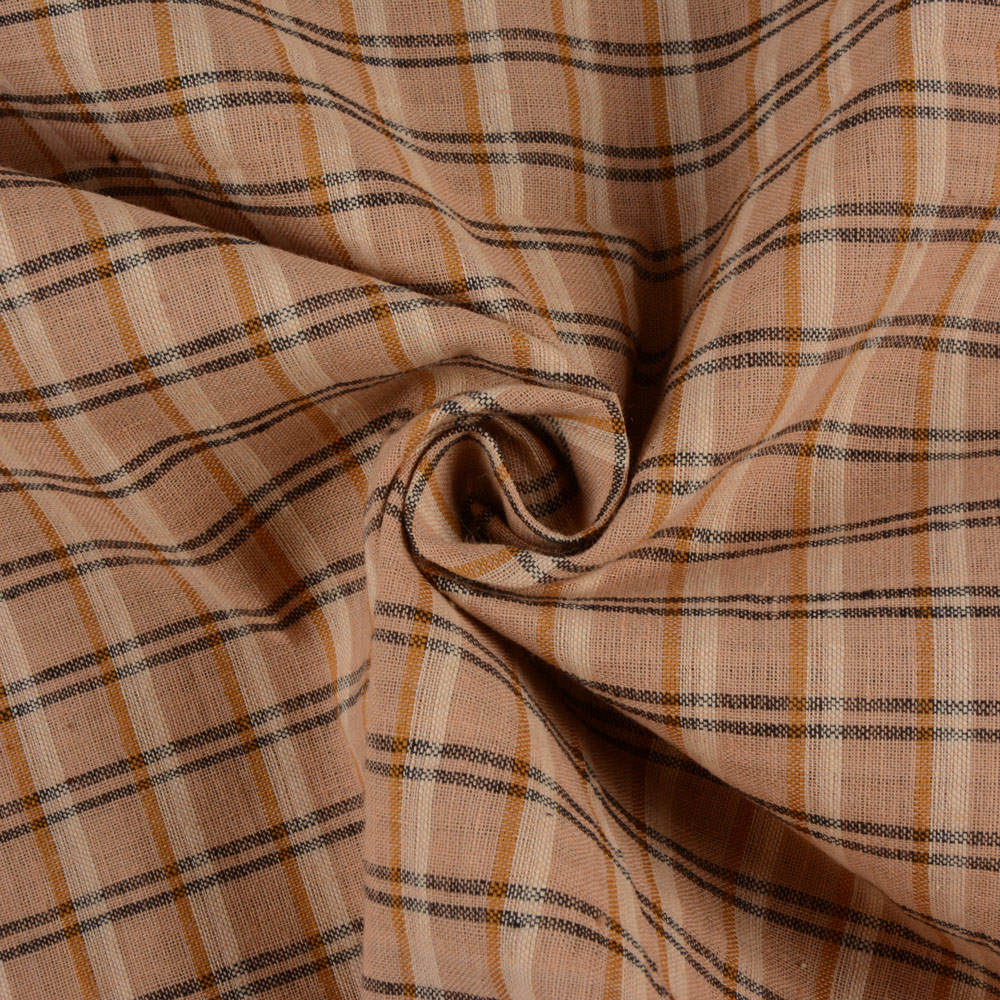 Check Brown Black Pure Cotton 100 GSM Handwoven Fabric