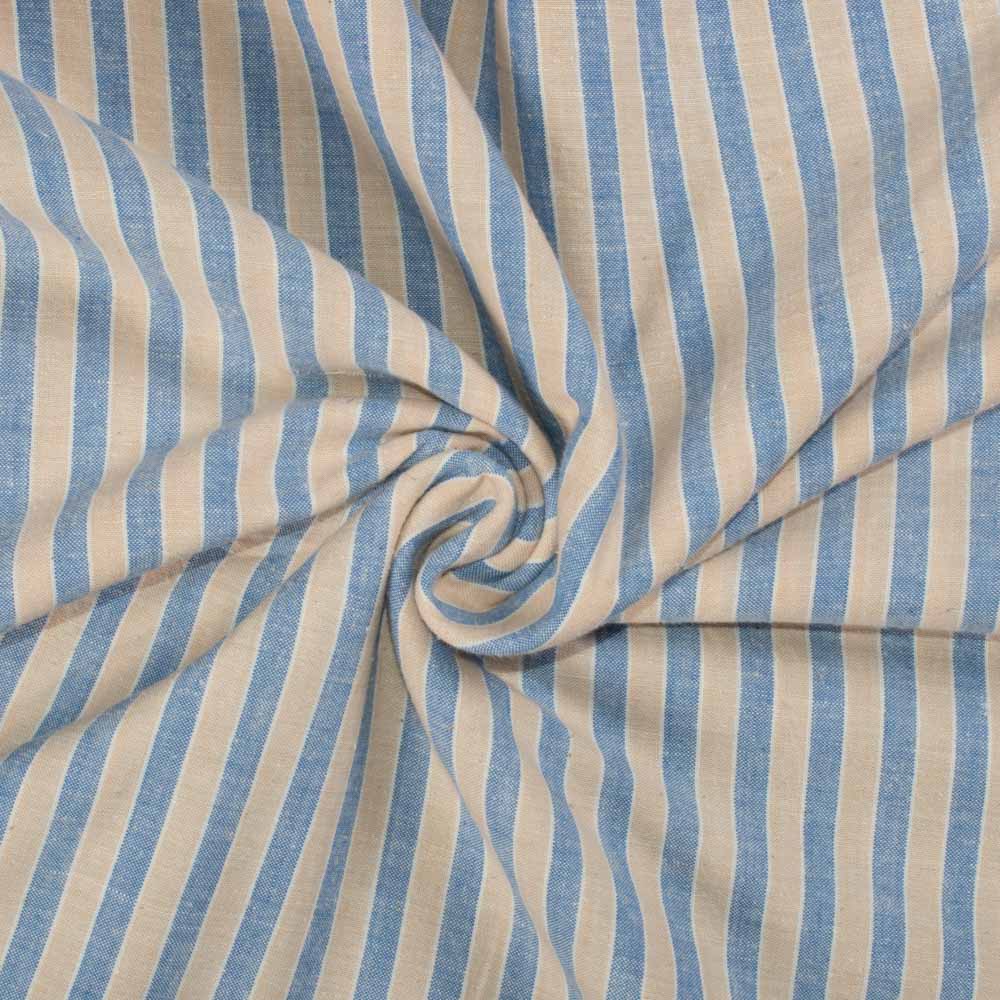 Stripe Blue Cream Khadi Cotton 110 GSM Handwoven Fabric