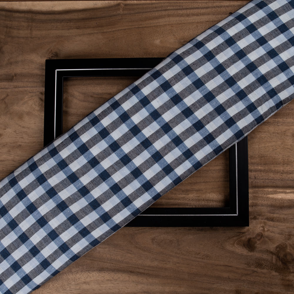 Check White Black & Blue Khadi Cotton 122 GSM Handwoven Fabric