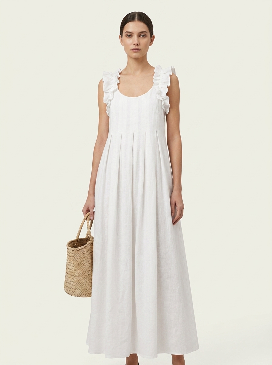 Shoulder Gathered Strapes Sleeveless Shift Dress