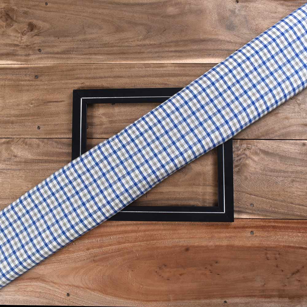 Check Blue & Grey Pure Cotton 65 GSM Handwoven Fabric