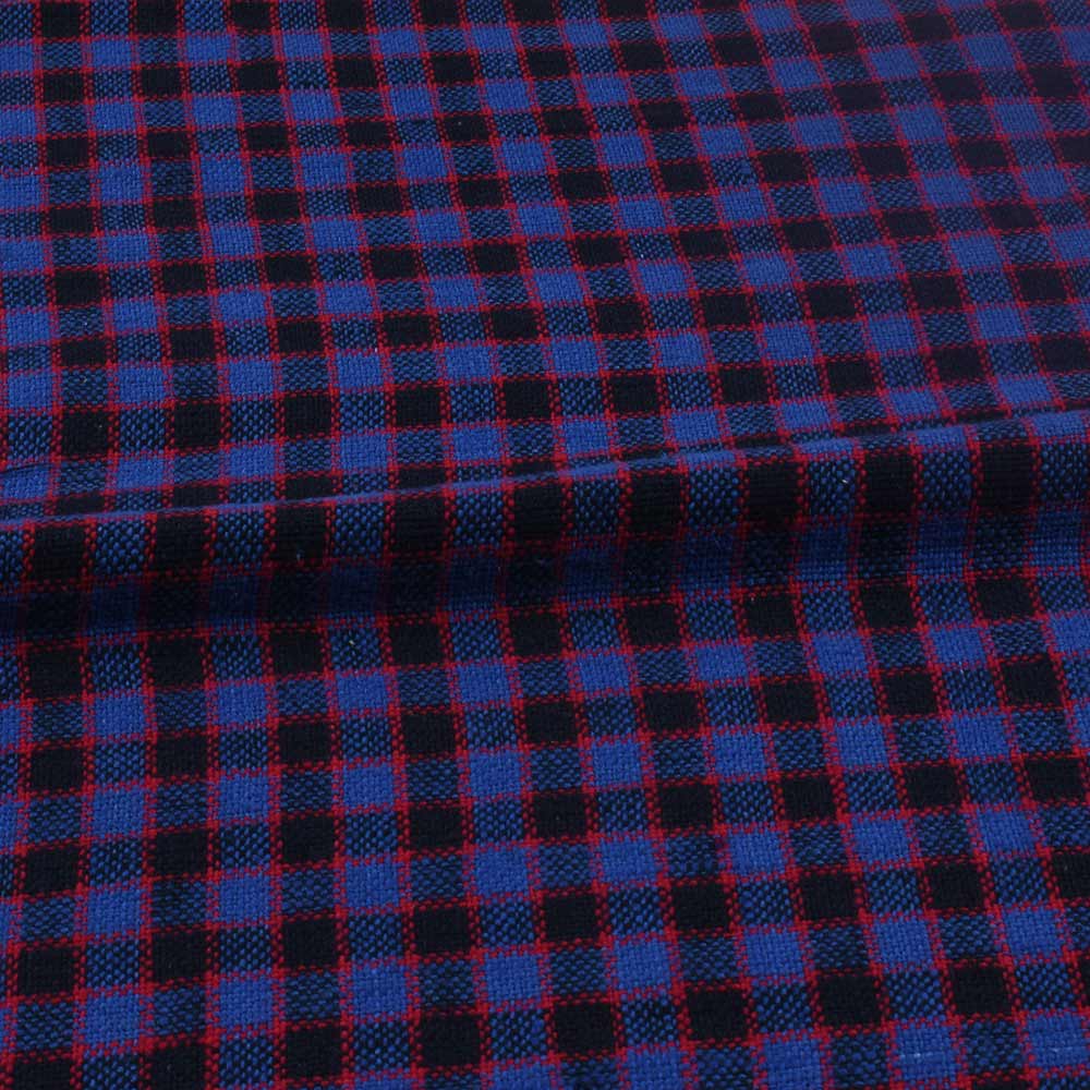 CHECK RED BLUE & BLACK KHADI FABRIC - 282 GSM HANDSPUN & HANDWOVEN