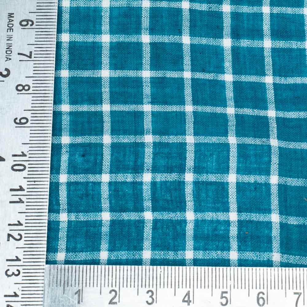 CHECK TEAL PURE COTTON 60 GSM HANDWOVEN FABRIC
