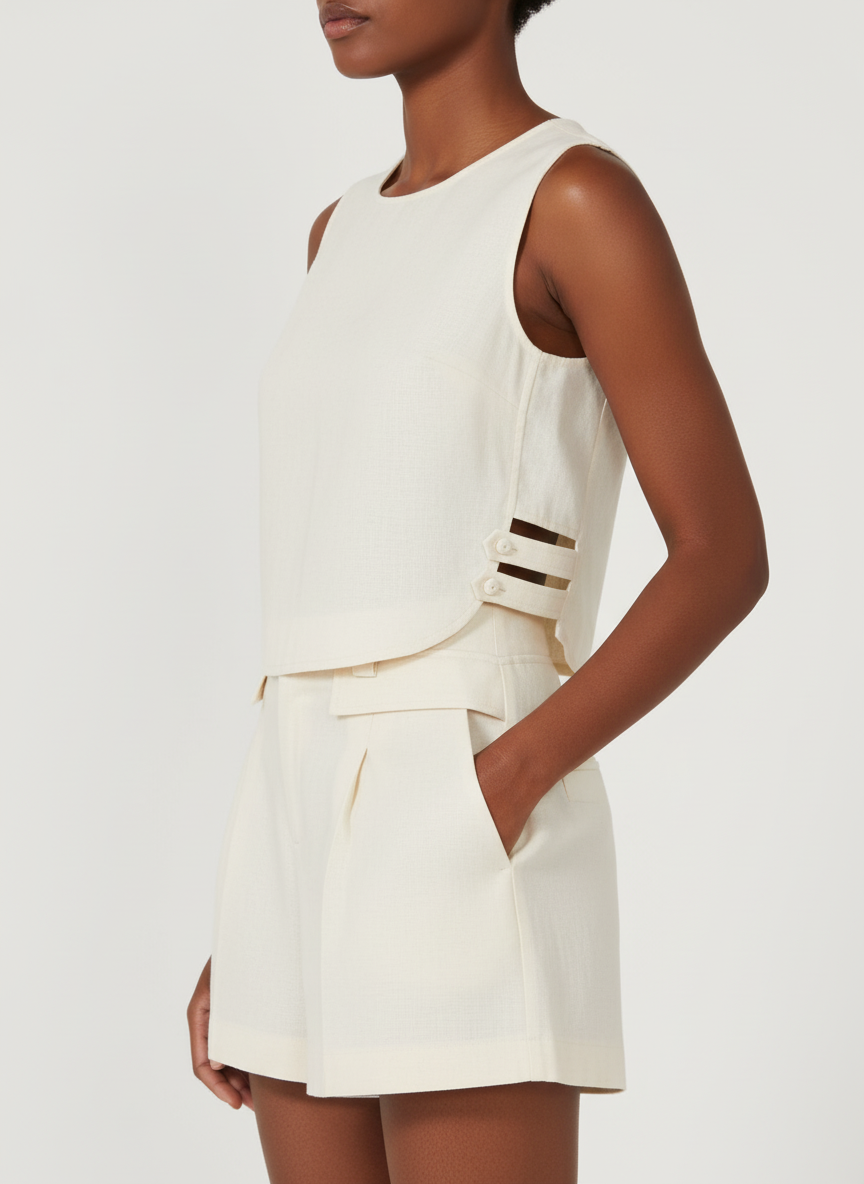 Two Side Buttoned Top & Shorts Co-ord Set