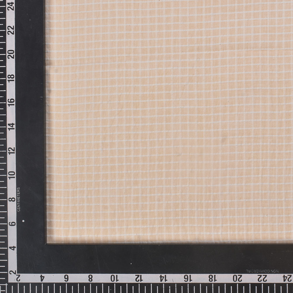 CHECK LIGHT PEACH PURE COTTON 92 GSM HANDWOVEN FABRIC