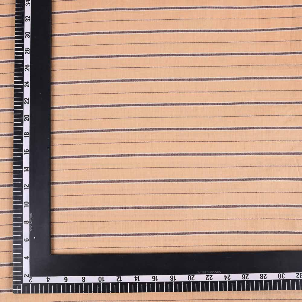 STRIPE PEACH & BROWN PURE COTTON 68 GSM HANDWOVEN FABRIC