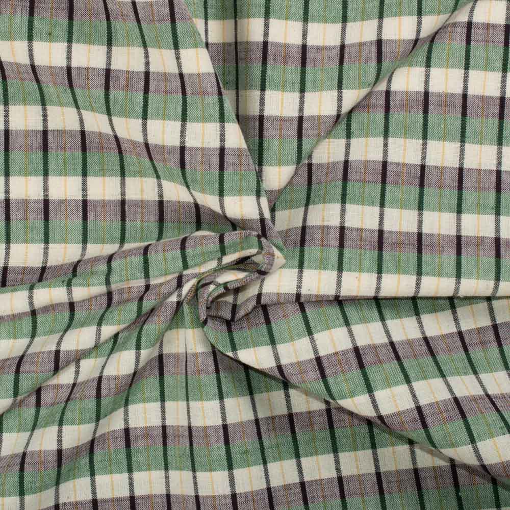 Check Pink & Olive Cotton Khadi 120 GSM Handwoven Fabric  743