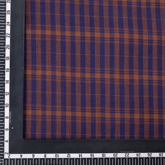CHECK BLUE & BROWN PURE COTTON 100 GSM HANDWOVEN FABRIC