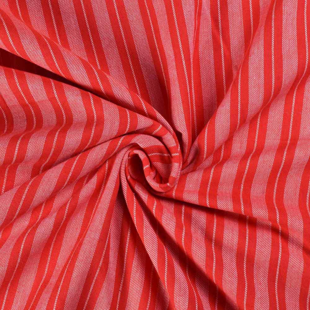 Stripe Twill Red White Pure Cotton 105 GSM Handwoven Fabric