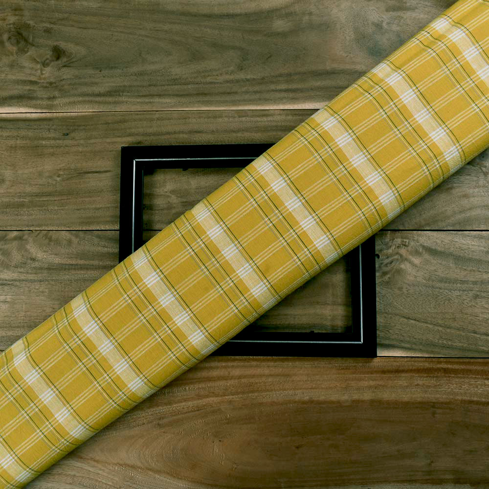 CHECK YELLOW PURE COTTON 96 GSM HANDWOVEN FABRIC